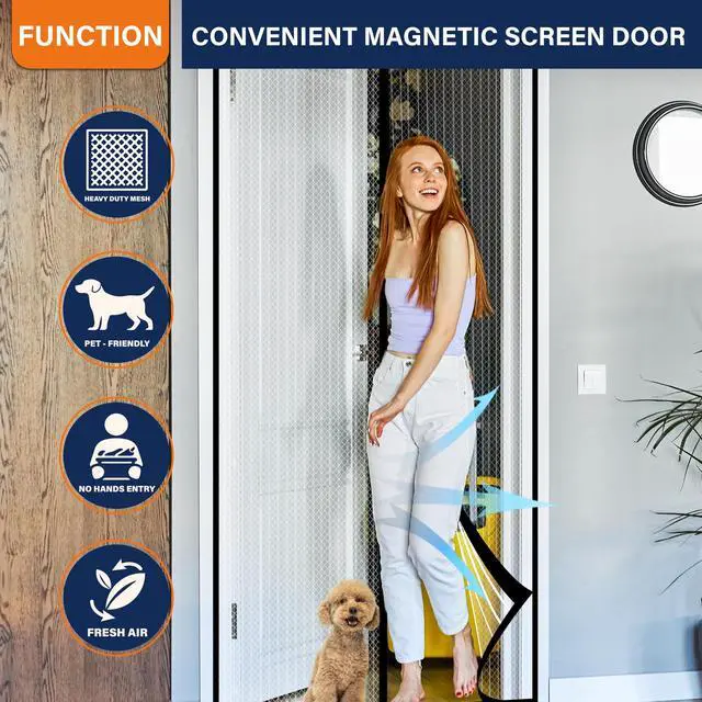 Alt view image 5 of 6 - Magnetic Screen Door, Door Screen Magnetic Closure-Keeps Bugs Out Let Breeze in, Heavy Duty Mesh - Pet and Kid Friendly, Works with Front Doors, Sliding Doors Fit Door Size 36 x 80 in