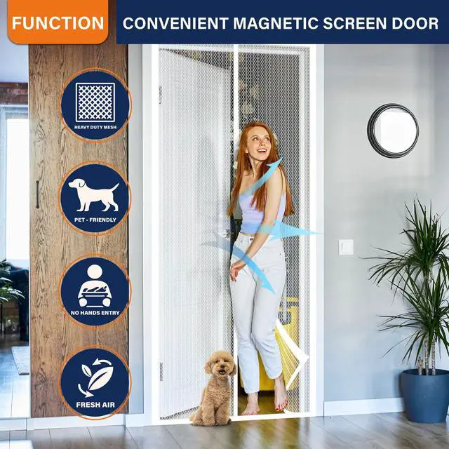 Alt view image 5 of 6 - Magnetic Screen DoorScreen Door MeshKeep Bugs Out, Heavy-Duty Mesh Curtain,Pet and Kid Friendly, Works with Front Doors, Sliding Doors38x82 Inch White