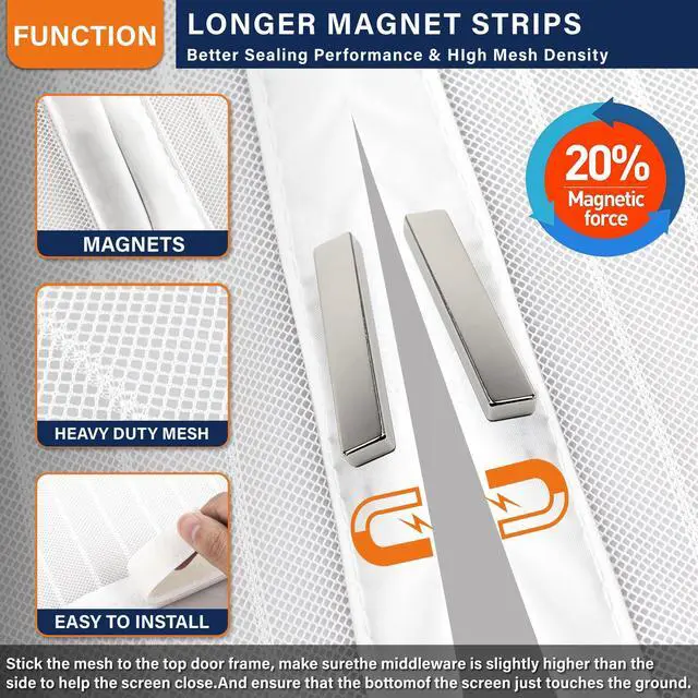 Alt view image 6 of 6 - Magnetic Screen DoorScreen Door MeshKeep Bugs Out, Heavy-Duty Mesh Curtain,Pet and Kid Friendly, Works with Front Doors, Sliding Doors38x82 Inch White