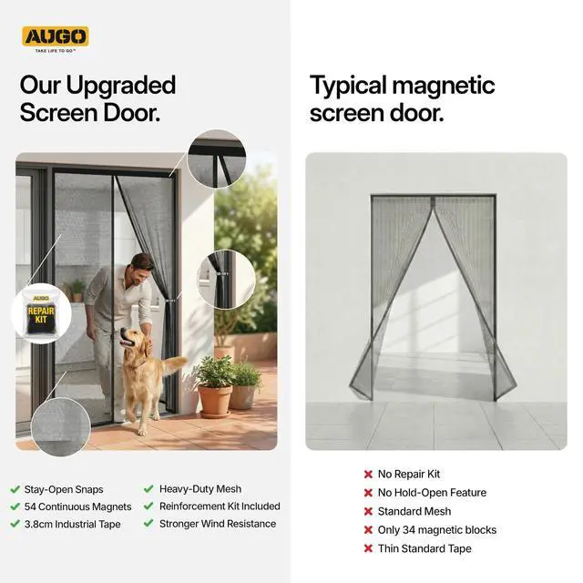 Alt view image 3 of 7 - Magnetic Screen Door - Self Sealing, Heavy Duty, Hands Free Mesh Partition Keeps Bugs Out - Pet and Kid Friendly - Patent Pending Keep Open Feature - 38 Inch x 83 Inch