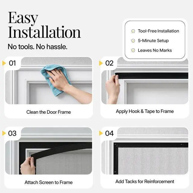 Alt view image 7 of 7 - Heavy Duty Magnetic Screen Door Fiberglass Pet Resistant Mesh, Self Sealing Hands Free Magnetic Closure, Tear Resistant Door Screen Keeps Bugs Out, Patent Pending Keep Open Feature 38 x 83