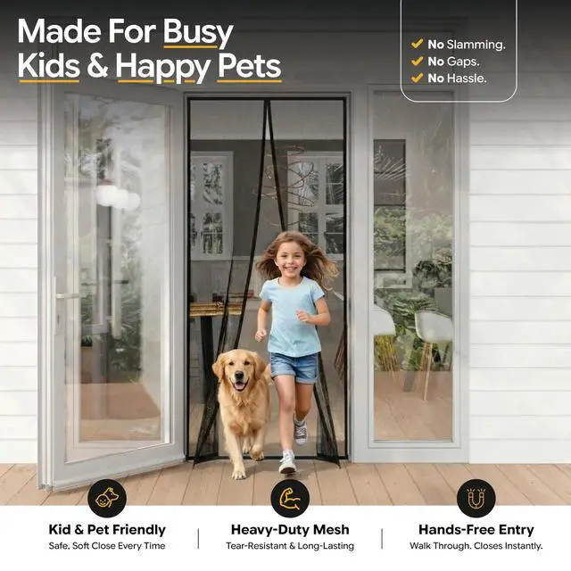 Alt view image 6 of 7 - Magnetic Screen Door - Self Sealing, Heavy Duty, Hands Free Mesh Partition Keeps Bugs Out - Pet and Kid Friendly - Patent Pending Keep Open Feature - 38 Inch x 83 Inch