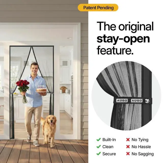 Alt view image 5 of 7 - Heavy Duty Magnetic Screen Door Fiberglass Pet Resistant Mesh, Self Sealing Hands Free Magnetic Closure, Tear Resistant Door Screen Keeps Bugs Out, Patent Pending Keep Open Feature 38 x 83