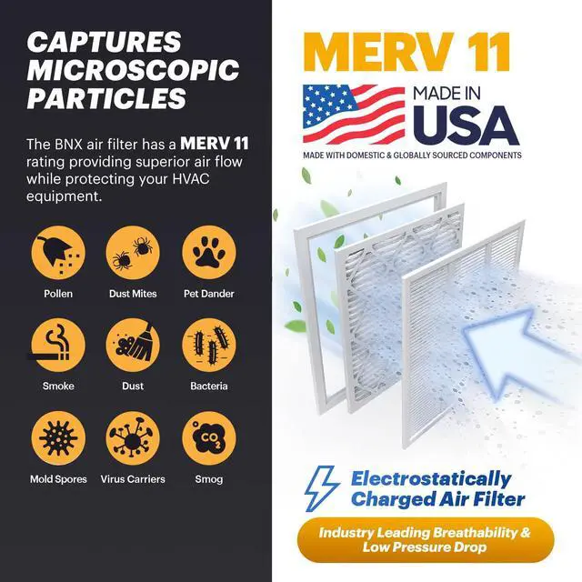 Alt view image 3 of 6 - TruFilter 20x20x1 Air Filter MERV 11 (6-Pack) - MADE IN USA - Allergen Defense Electrostatic Pleated Air Conditioner HVAC AC Furnace Filters for Allergies, Dust, Pet, Smoke, Allergy MPR 1200 FPR 7