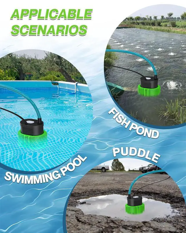 Alt view image 3 of 7 - 850GPH Pool Cover Pump, Submersible Sump Pump above Ground | 16FT Drain Hose, 25FT Power Cord, 3 Adapters, Compact Design, Fast Water Removal for Pool Covers and Above Ground Pools