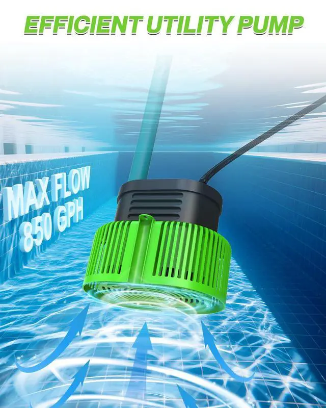 Alt view image 4 of 7 - 850GPH Pool Cover Pump, Submersible Sump Pump above Ground | 16FT Drain Hose, 25FT Power Cord, 3 Adapters, Compact Design, Fast Water Removal for Pool Covers and Above Ground Pools