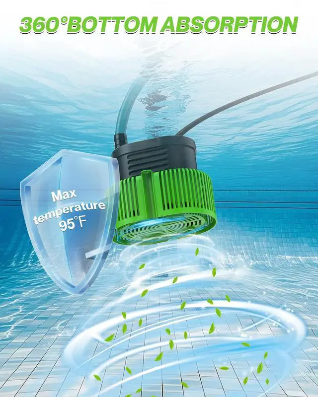 Alt view image 7 of 7 - 850GPH Pool Cover Pump, Submersible Sump Pump above Ground | 16FT Drain Hose, 25FT Power Cord, 3 Adapters, Compact Design, Fast Water Removal for Pool Covers and Above Ground Pools