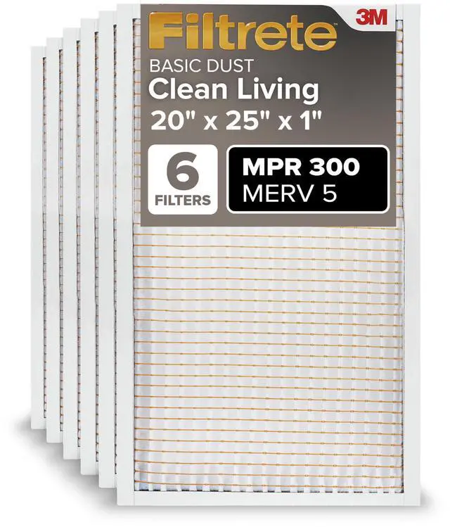 Main image of 20x25x1 Air Filter MERV 5, 6-Pack AC Furnace HVAC Filters for Home, MPR 300 Basic Dust Defense, Pleated Electrostatic Removes Lint & Dust (Actual Size 19.69x24.69x0.81 in)