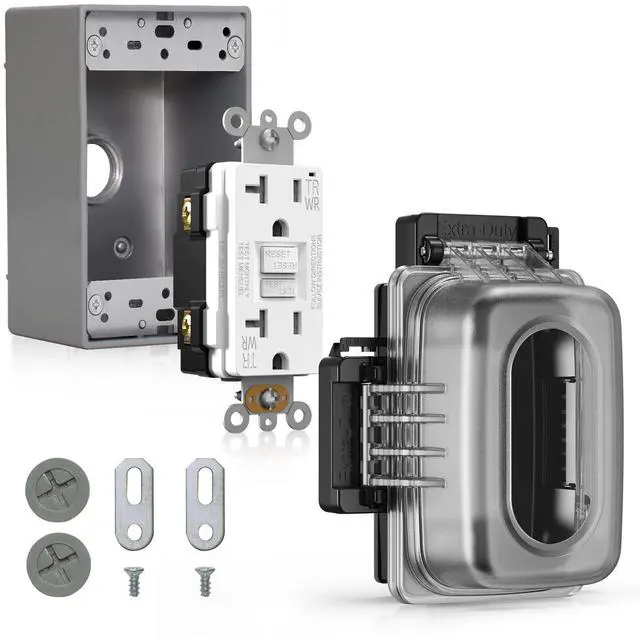 Main image of Outdoor GFCI Outlet with in Use Cover and Box Kit, 1 Gang, 20 Amp TRWR Self-Test GFI Receptacle, Extra Duty Metallic Electrical Outlet Box, Lockable in Use Cover, UL Listed, White, 1 Pack