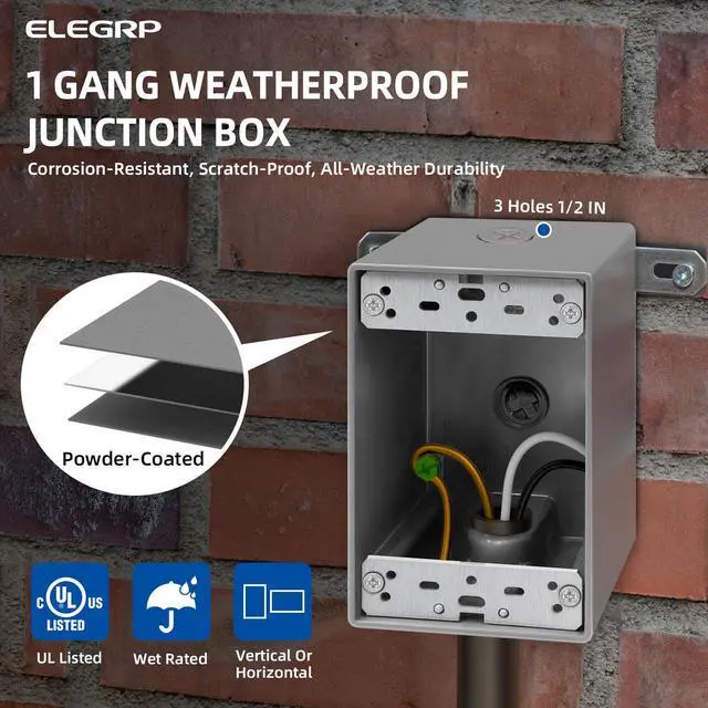Alt view image 2 of 7 - Outdoor GFCI Outlet with in Use Cover and Box Kit, 1 Gang, 20 Amp TRWR Self-Test GFI Receptacle, Extra Duty Metallic Electrical Outlet Box, Lockable in Use Cover, UL Listed, White, 1 Pack