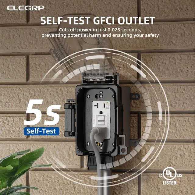 Alt view image 3 of 7 - Outdoor GFCI Outlet with in Use Cover and Box Kit, 1 Gang, 20 Amp TRWR Self-Test GFI Receptacle, Extra Duty Metallic Electrical Outlet Box, Lockable in Use Cover, UL Listed, White, 1 Pack