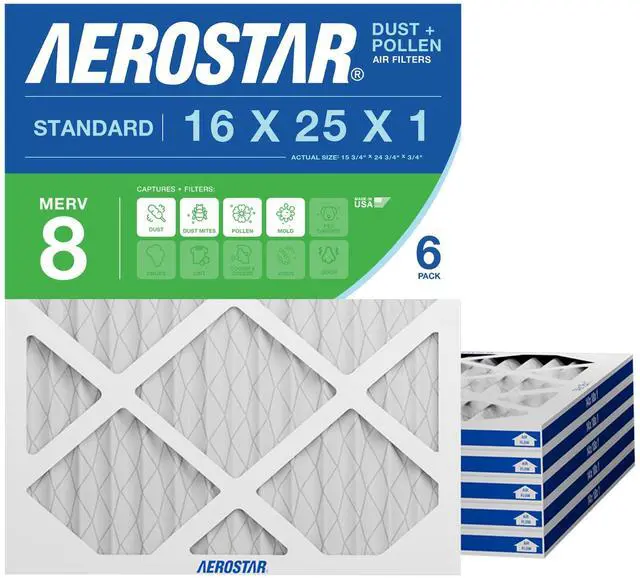 Main image of Air Filter 16x25x1 MERV 8 AC Filter, HVAC, Furnace Filter, 6 Pack | ACTUAL SIZE (15.75 x 24.75 x 0.75) AC Filter, HVAC, Furnace Filter Captures Dust, Lint & Pollen MERV 8