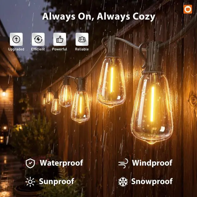 Alt view image 3 of 7 - 200(50FT*4) Outdoor String Lights with Remote LED Edison Waterproof | Plastic ST38 Shatterproof Bulbs, Extra Long Lighting, Hanging for Patio Outside Backyard Pergola Bistro Porch Garden Party