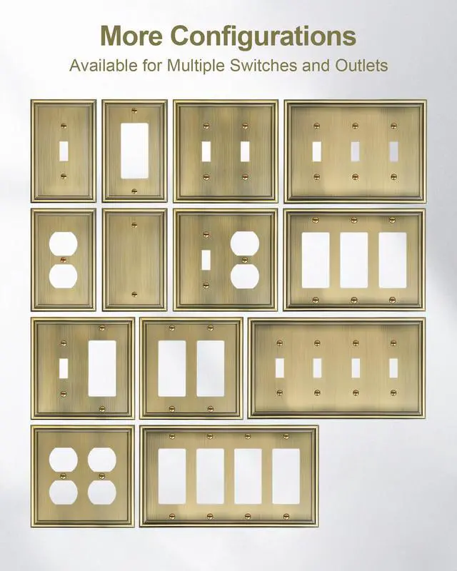 Alt view image 7 of 7 - 6-Pack Zinc Alloy Single Duplex Outlet Cover Plate, Solid Receptacle Cover | Decorative Switch Plates and Outlet Covers, Wall Plates for Electrical Outlets, Corrosion Resistant, Antique Brass