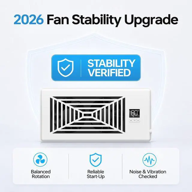 Alt view image 3 of 7 - Quiet Smart Register Booster Fan Fits 4" x 10" Vent Opening, White | Smart Heating Cooling AC Vent Fan, Temp-Based Auto On/Off, 10-Speed Remote, Thermostat Control, Power-Off Memory