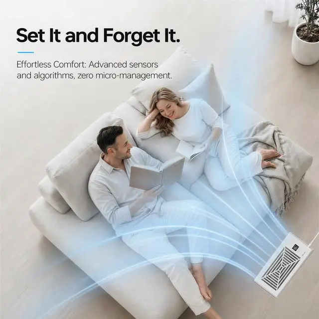 Alt view image 5 of 7 - Quiet Smart Register Booster Fan Fits 4" x 10" Vent Opening, White | Smart Heating Cooling AC Vent Fan, Temp-Based Auto On/Off, 10-Speed Remote, Thermostat Control, Power-Off Memory