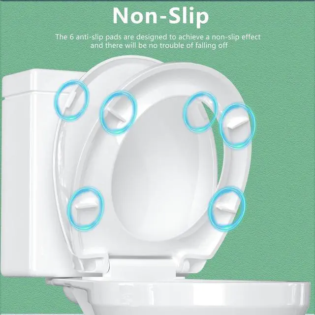 Alt view image 3 of 6 - Toilet Seat Round Soft Close16.5'', Toilet Lid Slow Close Quiet No Slam, Easy Installation & ReleaseSafe PP Material Easy Clean, Comfortable Ergonomic Design, 2 Years Support, White Plastic