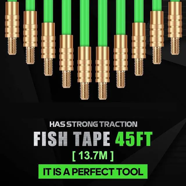Alt view image 3 of 7 - 45FT Fiberglass Running Electrical Wire Cable Glow Rods Wire Pulling, Fish Rods Electrical Kit with 8 Different Attachments and Fish Tape Wire Puller Kit