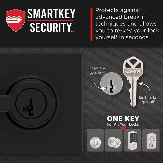 Alt view image 5 of 7 - Casey Entry Door Handle with Lock and Key, Secure Keyed Reversible Lever Exterior, For Front Entrance and Bedrooms, Matte Black, Pick Resistant Smartkey Rekey Security and Microban