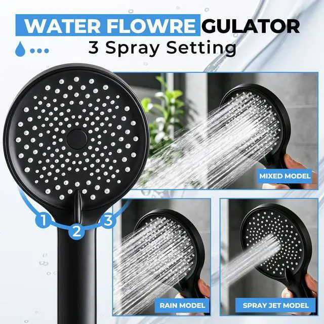 Alt view image 6 of 7 - Shower Head, 8 inch Multifunction High Pressure Rain Shower Head with Handheld Spray Combo with 11'' Angle Adjustable Extension Arm/Flow Regulator/Shower System Matte Black