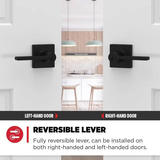 Alt view image 6 of 7 - Casey Entry Door Handle with Lock and Key, Secure Keyed Reversible Lever Exterior, For Front Entrance and Bedrooms, Matte Black, Pick Resistant Smartkey Rekey Security and Microban