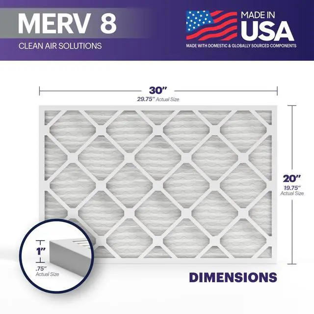 Alt view image 2 of 7 - TruFilter 20x30x1 Air Filter MERV 8 (4-Pack) - MADE IN USA Dust & Pet Defense Electrostatic Pleated Air Conditioner HVAC AC Furnace Filters for Dust, Pet, Mold, Pollen MPR 600 700 & FPR 5