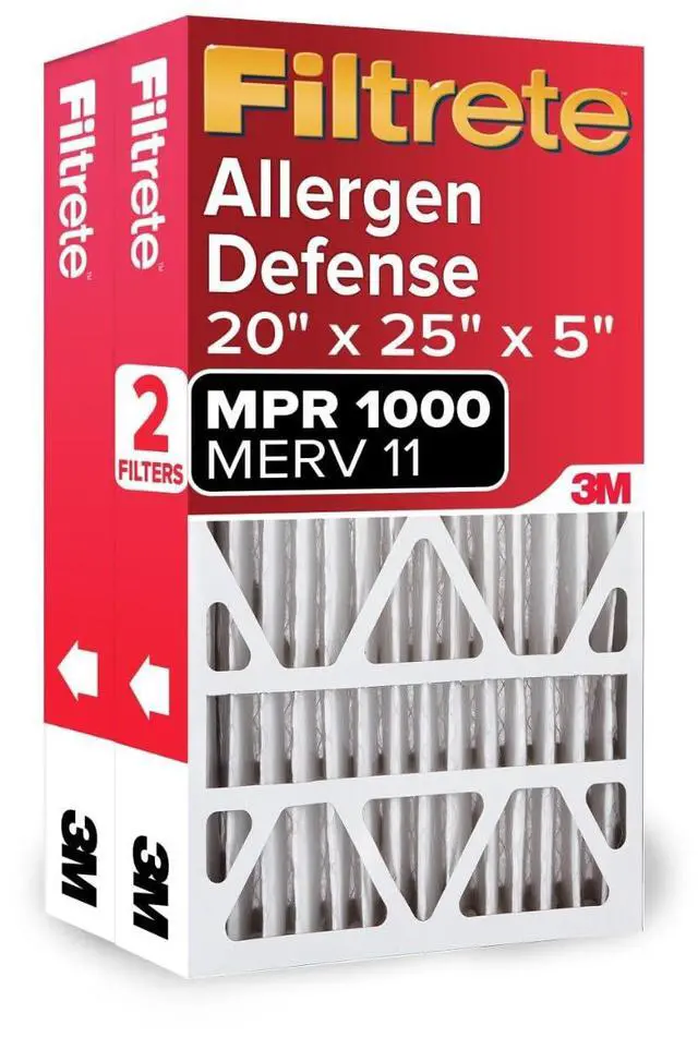 Main image of 20x25x5 Air Filter MERV 11, MPR 1000 Micro Allergen Defense 2-Pack, Fits Lennox, AC Furnace HVAC Filters for Home, Pleated Electrostatic (Actual Size 19.63 x 24.75 x 4.31 in)