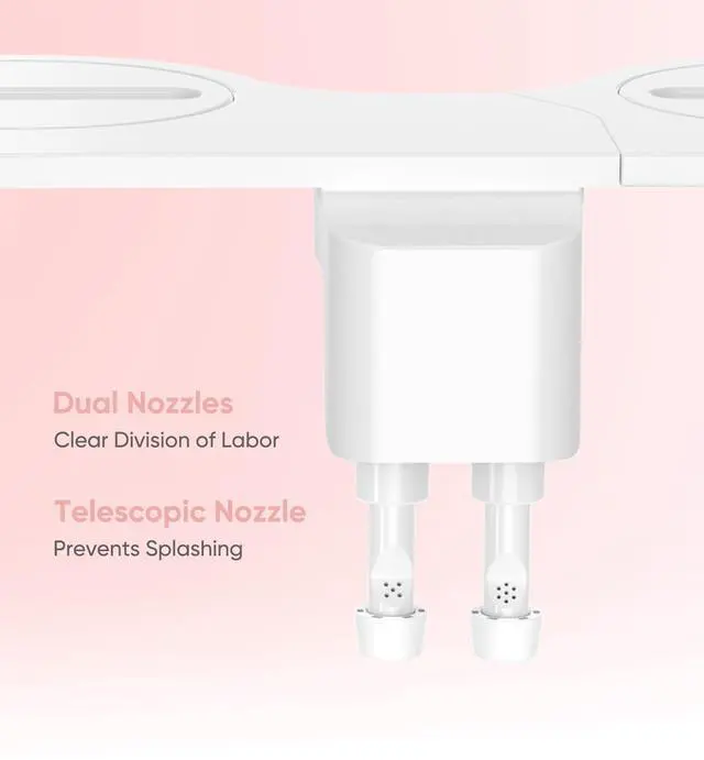 Alt view image 3 of 7 - Ultra-Slim Bidet Attachment, Posterior&Feminine Wash-(Retractable Dual Nozzles), Non-Electric Bidet Attachment for Toilet Seat, Adjustable Fresh Cold Water Pressure, Stainless Steel Inlet (DarkGray)