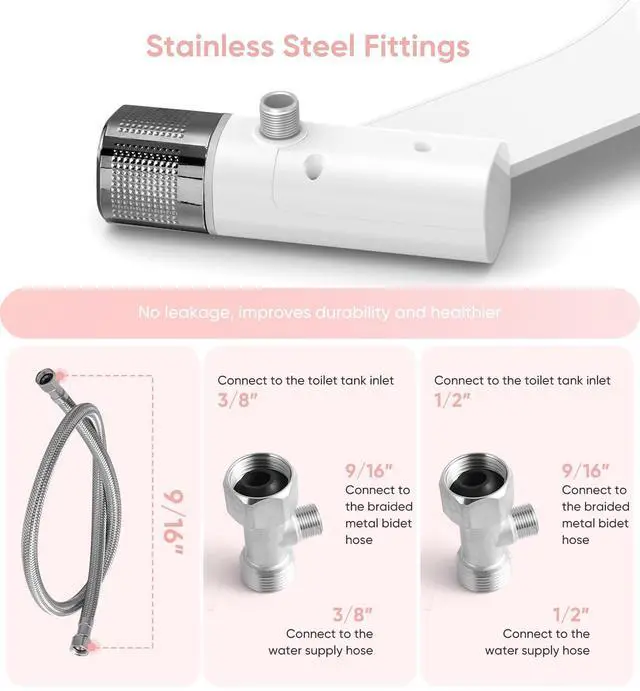 Alt view image 4 of 7 - Ultra-Slim Bidet Attachment, Posterior&Feminine Wash-(Retractable Dual Nozzles), Non-Electric Bidet Attachment for Toilet Seat, Adjustable Fresh Cold Water Pressure, Stainless Steel Inlet (DarkGray)