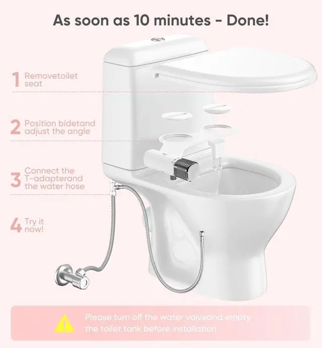 Alt view image 5 of 7 - Ultra-Slim Bidet Attachment, Posterior&Feminine Wash-(Retractable Dual Nozzles), Non-Electric Bidet Attachment for Toilet Seat, Adjustable Fresh Cold Water Pressure, Stainless Steel Inlet (DarkGray)