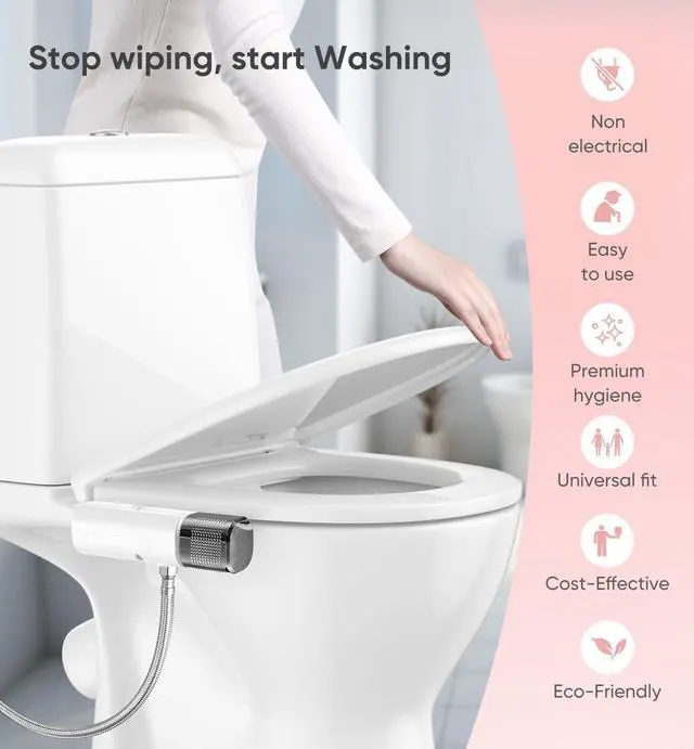 Alt view image 6 of 7 - Ultra-Slim Bidet Attachment, Posterior&Feminine Wash-(Retractable Dual Nozzles), Non-Electric Bidet Attachment for Toilet Seat, Adjustable Fresh Cold Water Pressure, Stainless Steel Inlet (DarkGray)