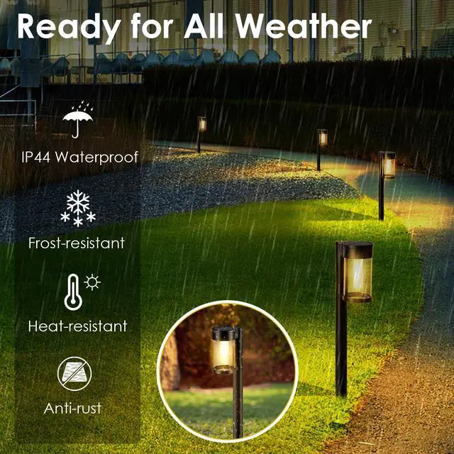Alt view image 5 of 7 - Solar Pathway Lights Outdoor, 10 Pack Metal & Glass Solar Lights Outdoor Waterproof Landscape Path Lights for Yard Walkway Garden Decor, Warm White