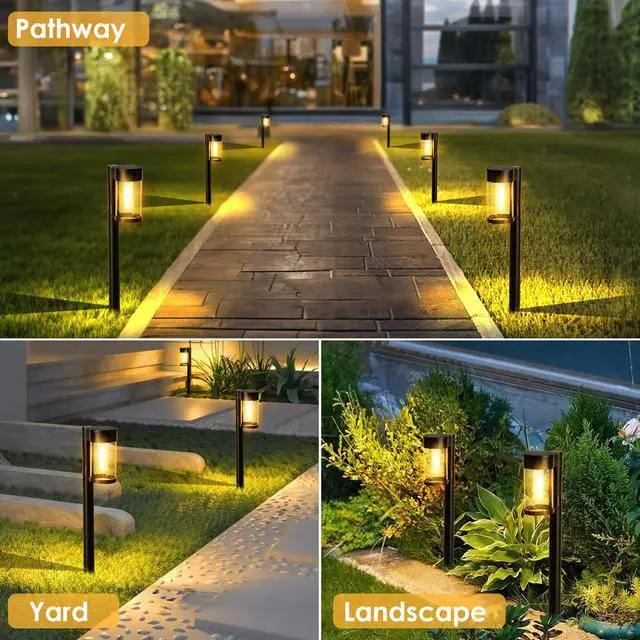Alt view image 6 of 7 - Solar Pathway Lights Outdoor, 10 Pack Metal & Glass Solar Lights Outdoor Waterproof Landscape Path Lights for Yard Walkway Garden Decor, Warm White