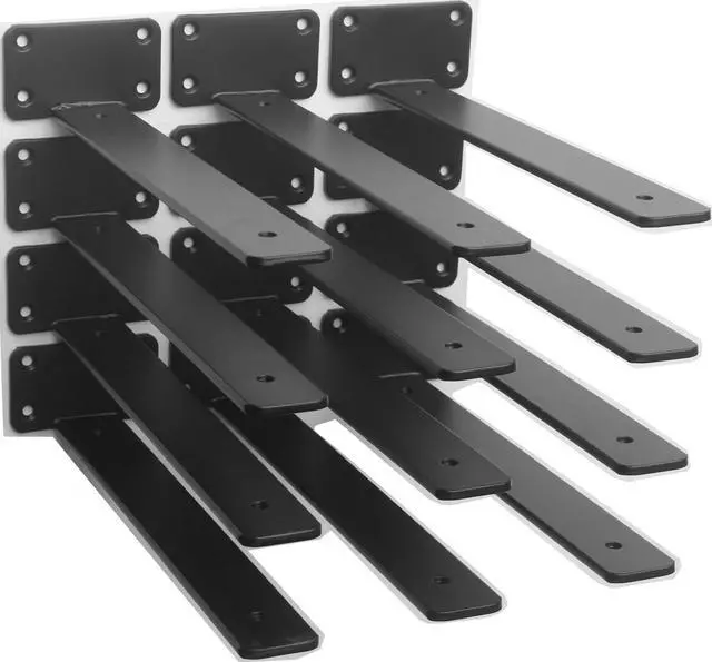 Main image of 12 Pack - 10 inch Black Hidden L Shelf Bracket (1/5 Inch Thicked) Iron Floating Shelf Brackets Rustic Industrial Metal Brackets for Shelf Support