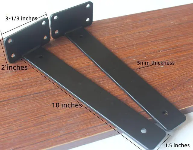Alt view image 2 of 7 - 12 Pack - 10 inch Black Hidden L Shelf Bracket (1/5 Inch Thicked) Iron Floating Shelf Brackets Rustic Industrial Metal Brackets for Shelf Support