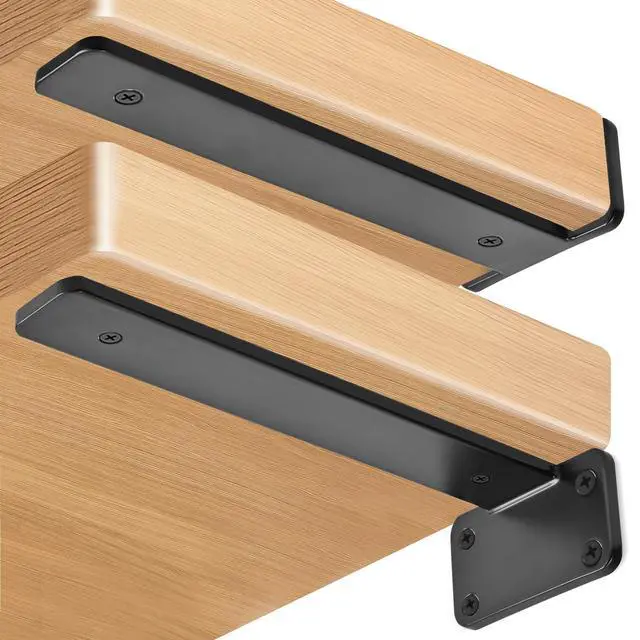 Alt view image 3 of 7 - 12 Pack - 10 inch Black Hidden L Shelf Bracket (1/5 Inch Thicked) Iron Floating Shelf Brackets Rustic Industrial Metal Brackets for Shelf Support