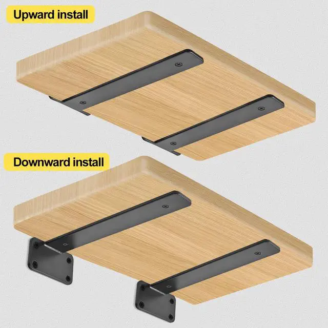 Alt view image 4 of 7 - 12 Pack - 10 inch Black Hidden L Shelf Bracket (1/5 Inch Thicked) Iron Floating Shelf Brackets Rustic Industrial Metal Brackets for Shelf Support