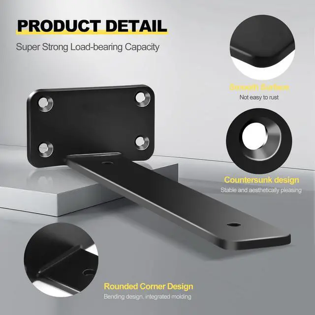 Alt view image 5 of 7 - 12 Pack - 10 inch Black Hidden L Shelf Bracket (1/5 Inch Thicked) Iron Floating Shelf Brackets Rustic Industrial Metal Brackets for Shelf Support