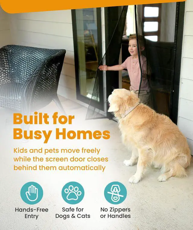 Alt view image 4 of 7 - Magnetic Screen Door - Bugs Out, Breeze in - 9min Install Auto-Sealing Heavy Duty Double Stitched Mesh, 52 Magnets, Hands Free Sliding & Patio Doors Net, Pet & Kid Friendly, 38 x 82 Inch