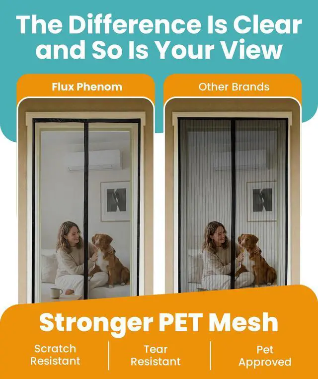 Alt view image 6 of 7 - Magnetic Screen Door - Bugs Out, Breeze in - 9min Install Auto-Sealing Heavy Duty Double Stitched Mesh, 52 Magnets, Hands Free Sliding & Patio Doors Net, Pet & Kid Friendly, 38 x 82 Inch