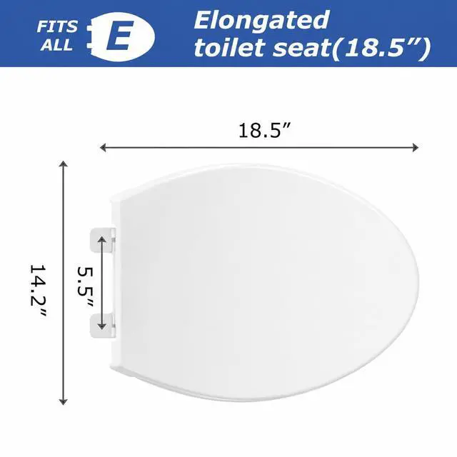 Alt view image 6 of 7 - Elongated Toilet Seat, Slow Close, White Plastic, Never Loosen, 18.5 | Easy Installation, Easy Cleaning, Non-Slip Bumpers, Quiet Operation, Fits Most Elongated Toilets