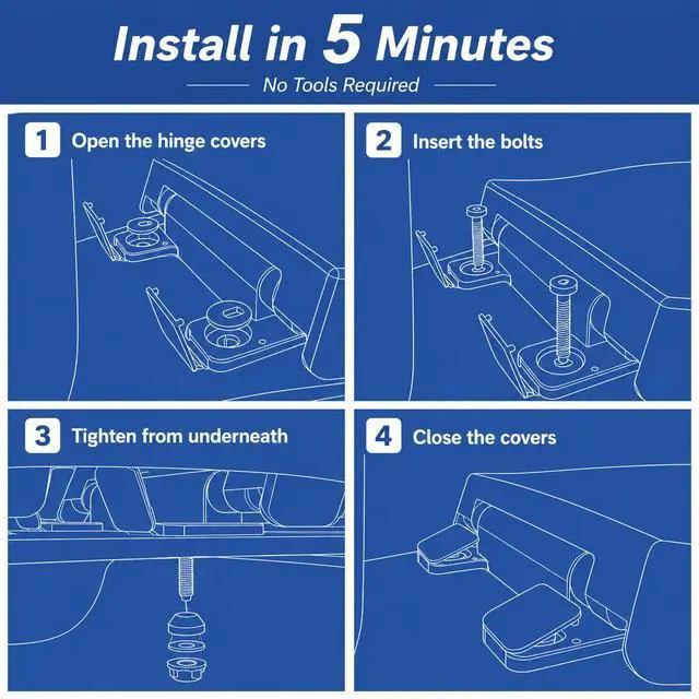 Alt view image 7 of 7 - Elongated Toilet Seat, Slow Close, White Plastic, Never Loosen, 18.5 | Easy Installation, Easy Cleaning, Non-Slip Bumpers, Quiet Operation, Fits Most Elongated Toilets