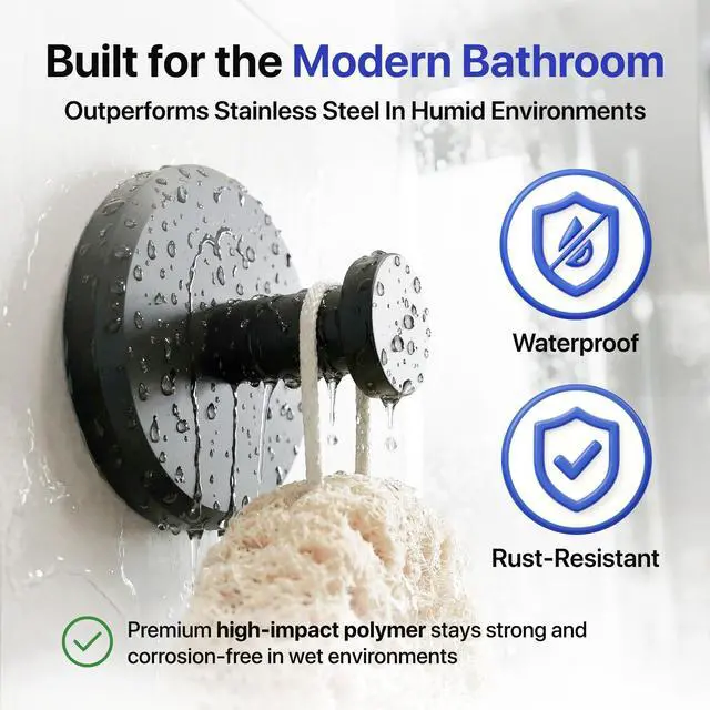 Alt view image 3 of 7 - Suction Cup Hooks for Shower & Bathroom Towel Holder 2-Pack Suction Cups Hooks for Hanging Towels, Robes, & Coats - Tiles, Glass Door or Mirror Shower Hooks & Towel Hooks Organizer - Black
