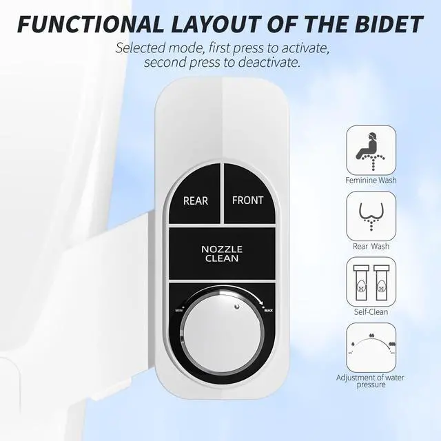 Alt view image 3 of 7 - Non-Electric Bidet Attachment for Toilet Self-Cleaning Dual Nozzle (Frontal & Rear Wash), Adjustable Water Pressure, Fits Most Toilets, Easy Installation (Classic Black/Silver)