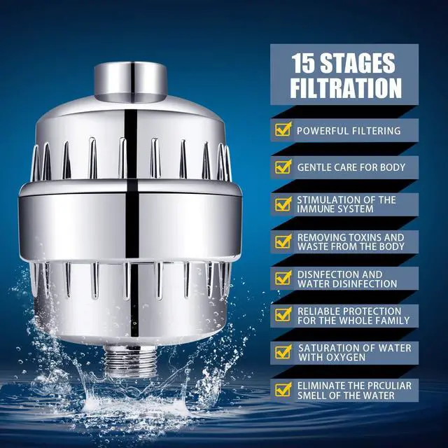 Alt view image 2 of 6 - Shower Head with Shower Filter, Filtered Shower Head for Hard Water | High Pressure, Anti-clog Nozzles, 5 Spray Showerhead, 15 Stage Water Softener Filters, Remove Chlorine and Harmful Substances