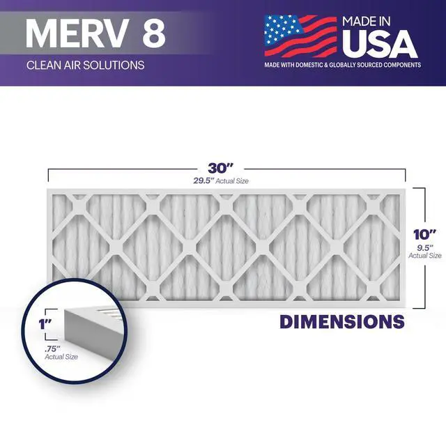 Alt view image 2 of 7 - TruFilter 10x30x1 Air Filter MERV 8 (4-Pack) - MADE IN USA Dust & Pet Defense Electrostatic Pleated Air Conditioner HVAC AC Furnace Filters for Dust, Pet, Mold, Pollen MPR 600 700 & FPR 5