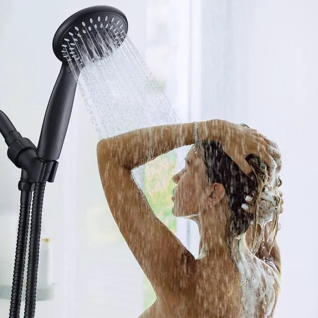 Alt view image 7 of 7 - Handheld Shower Head High Pressure 5-Settings with Hose, Matte Black | Powerful Water Spray, Against Low Pressure Water Flow, 59 Inch Stainless Hose, Adjustable Mount