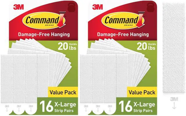 Main image of XL Heavyweight Picture Hanging Strips, 20 lb Capacity, 32 Pairs (64 Strips), White Adhesive, Damage-Free Wall Hangers for Home Decor