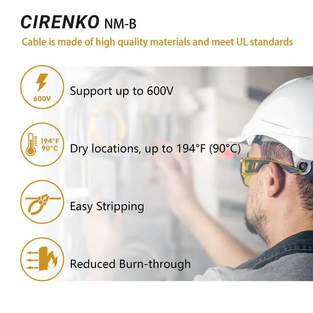 Alt view image 5 of 7 - 12/2 NM-B Cable 50 FT, UL Listed 12 Gauge Indoor Wire with Ground | Solid Bare Copper, No CCA, Durable Yellow NM-B Jacket, Easy to Strip, for Residential Dry Locations, 600V Rated