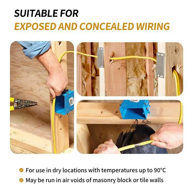 Alt view image 6 of 7 - 12/2 NM-B Cable 50 FT, UL Listed 12 Gauge Indoor Wire with Ground | Solid Bare Copper, No CCA, Durable Yellow NM-B Jacket, Easy to Strip, for Residential Dry Locations, 600V Rated